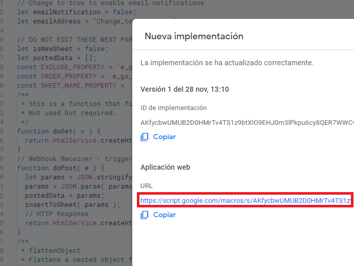 Copiar URL de la APP Web