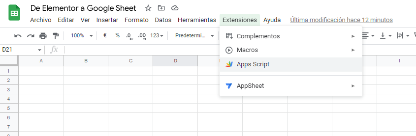Seleccionar Apps Script